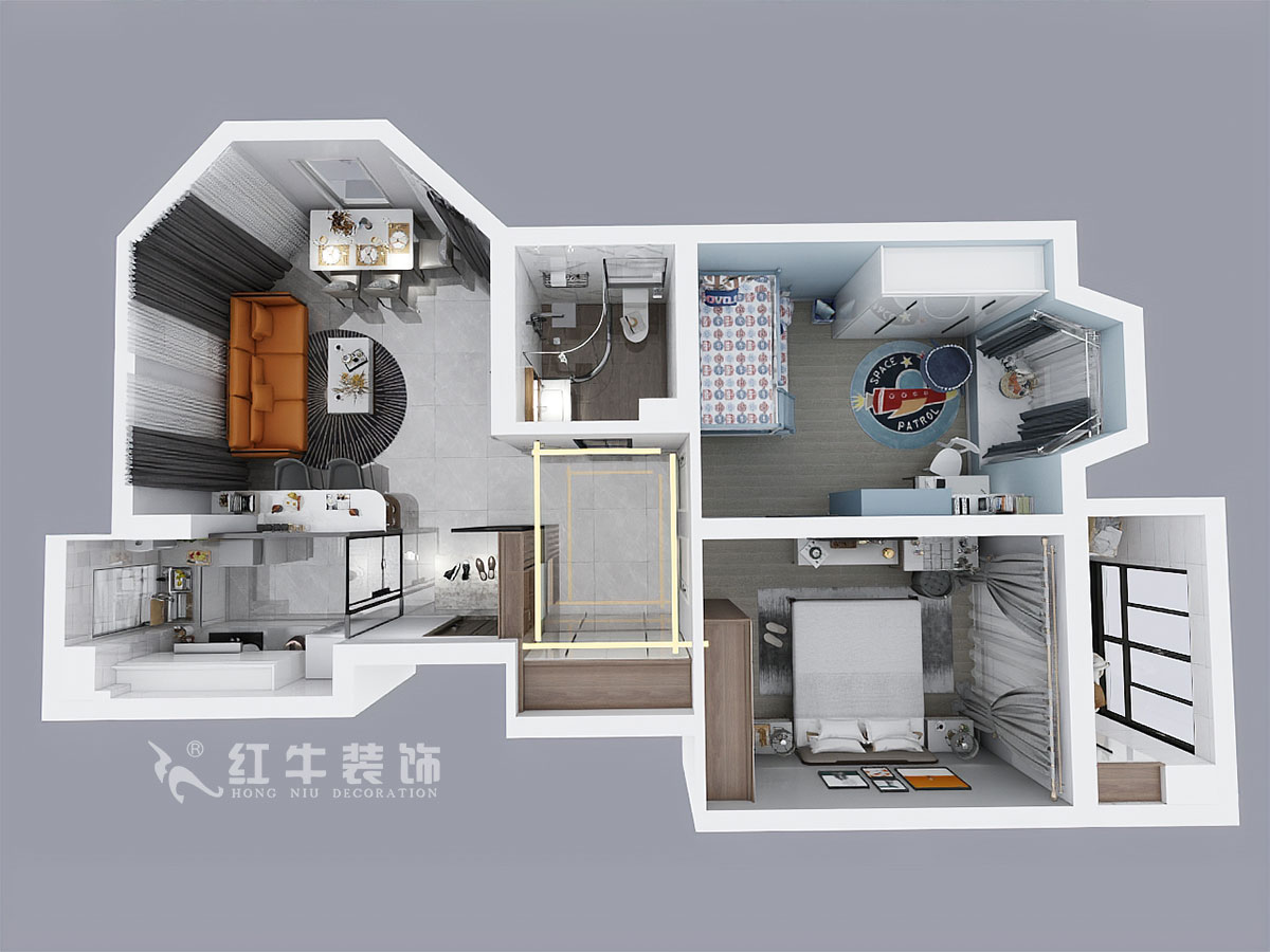 赵东星_碧瑶花园14-201-90㎡-现代风格_2室1厅1卫（老房翻新）_成品家￥113603_全包11万00鸟瞰图